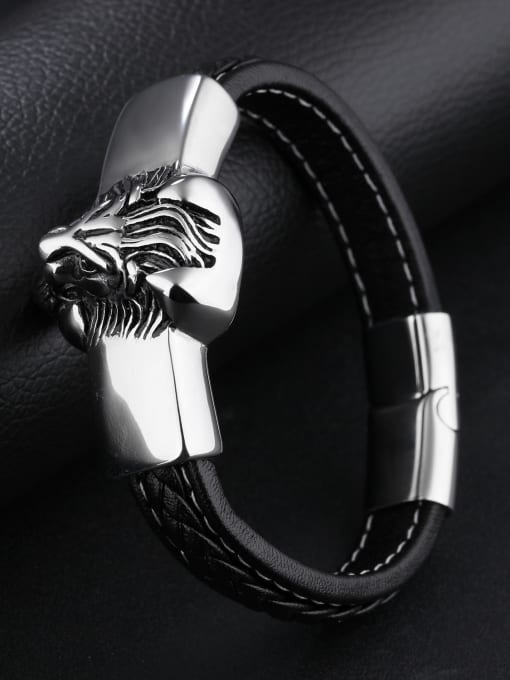 Open Sky Punk Personalized Lion-head Artificial Leather Bracelet 2