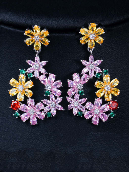 L.WIN Copper With Platinum Plated Luxury Flower Chandelier Earrings 4