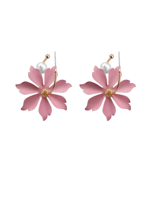 A Pink Alloy With Champagne Gold Plated Fashion Flower Hook Earrings