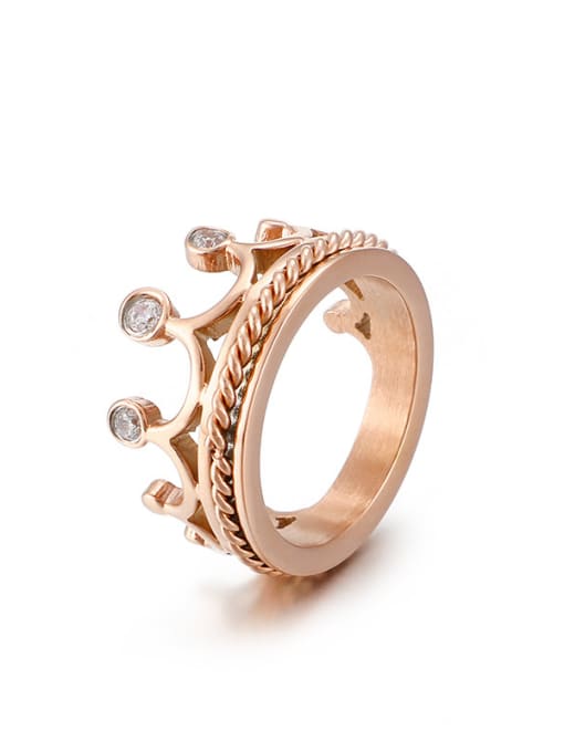 Rose Gold Stainless Steel With Cubic Zirconia Trendy Crown Rings