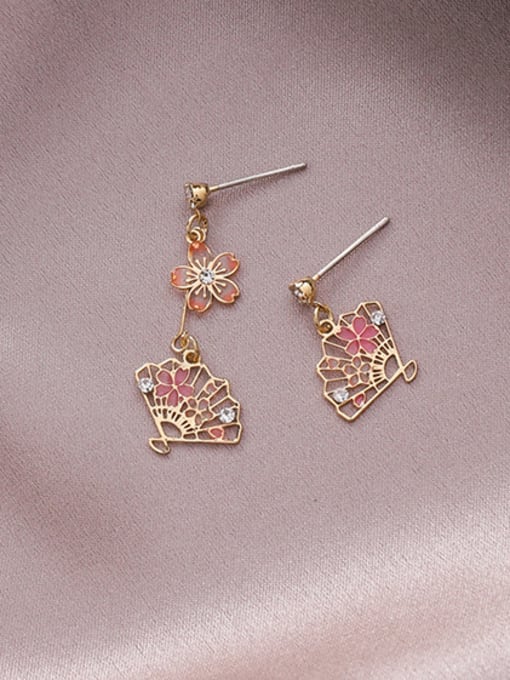 Rose Alloy With Rose Gold Plated Personality Flower Fan Asymmetry Drop Earrings