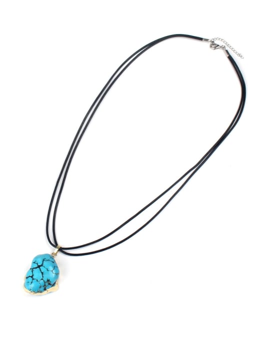 handmade Natural Blue Stone Double Rope Necklace 3