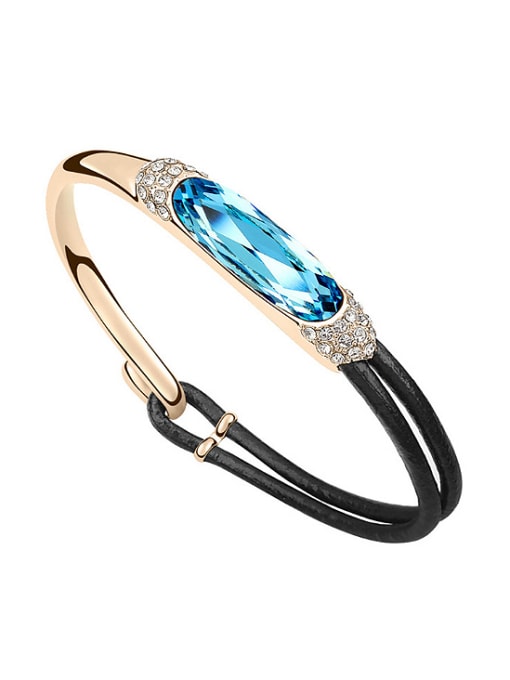 2 Fashion Oval austrian Crystal Alloy Artificial Leather Bracelet