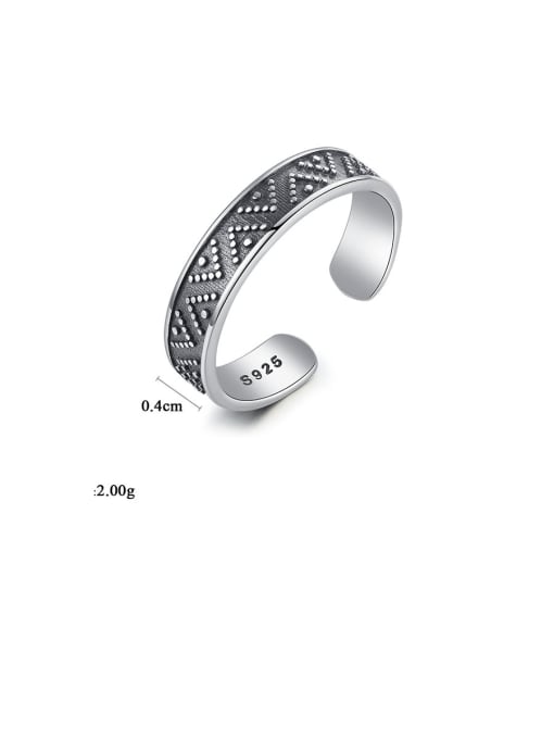 CCUI 925 Sterling Silver With Antique Silver Plated Vintage Simple Pattern Free Size Rings 3
