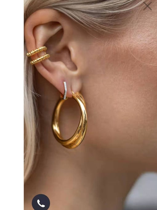 GROSE Titanium With Gold Plated Simplistic Smooth Hollow Round Hoop Earrings 1