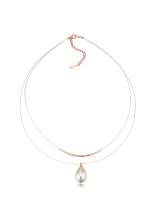 QIANZI Simple Double Layer Water Drop Imitation Pearl Alloy Necklace 0
