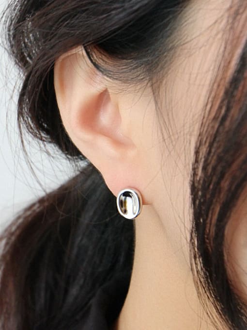 DAKA 925 Sterling Silver With Glossy Simplistic Geometric Oval Stud Earrings 2