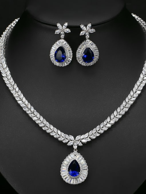 Blue Noble Water Drop AAA Zircon Two Pieces Jewelry Set