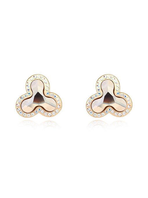 QIANZI Simple Shiny austrian Crystals Champagne Gold Alloy Stud Earrings 0