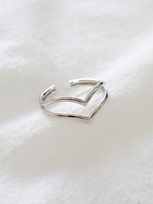 DAKA Simple Two-band V-shaped Letter Opening Silver Ring 0