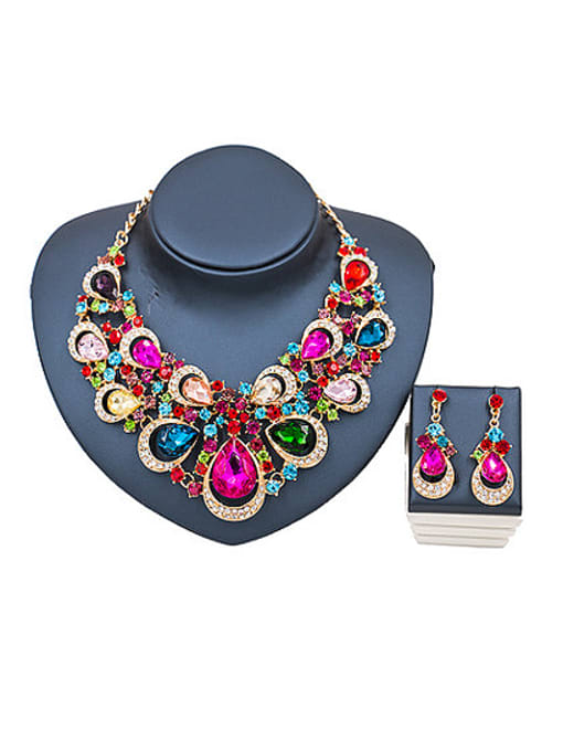 Lan Fu Water Drop Glass Rhinestones Statement Two Pieces Jewelry Set