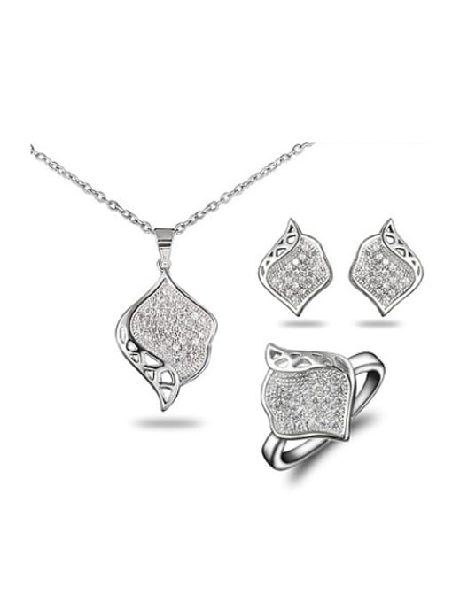 SANTIAGO Beautiful Platinum Plated Leaf Shaped Three Pieces Jewelry Set 0