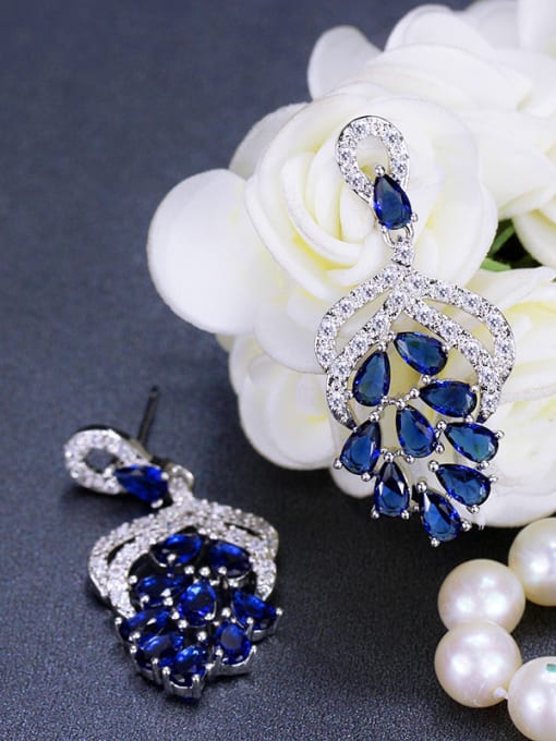 Blue Flower shaped Shining AAA Zircons Fashion Drop Earrings