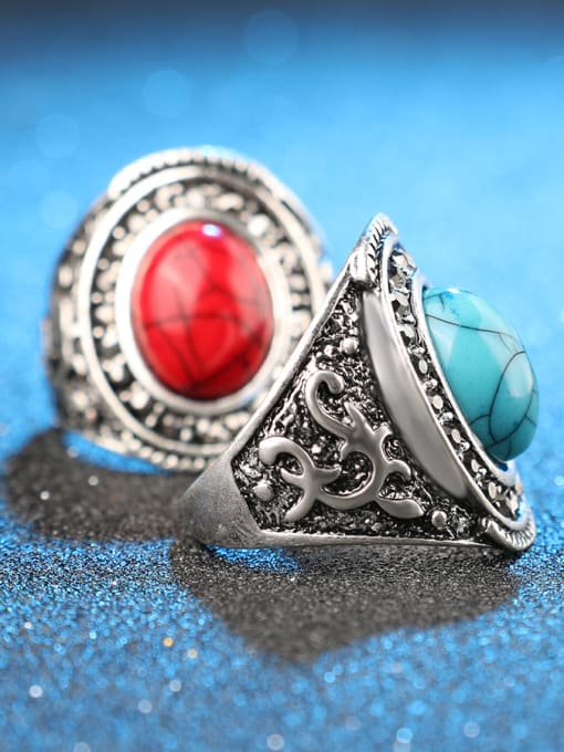 Gujin Antique Silver Plated Turquoise stone Alloy Ring 3