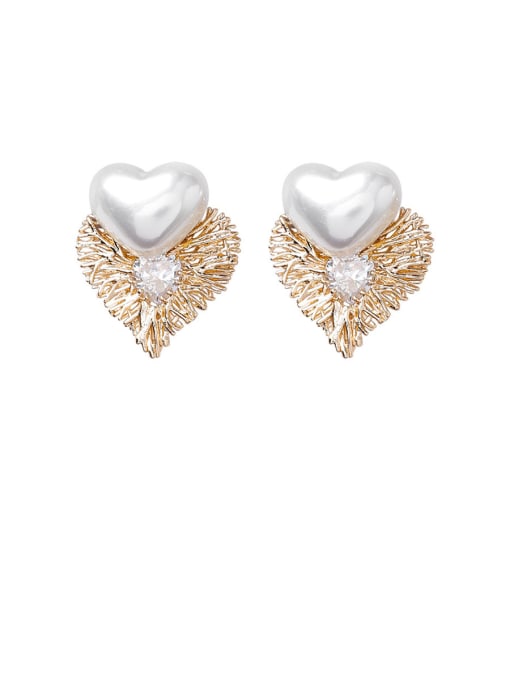 Girlhood Alloy With Gold Plated Simplistic Heart Stud Earrings 0