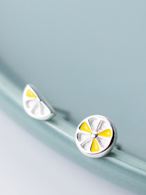 Rosh Fresh Lemon Shaped Asymmetric S925 Silver Enamel Stud Earrings 2