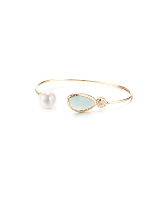 Gold ,Green 18K Gold Artificial Pearl The Letter-Shaped Bangle