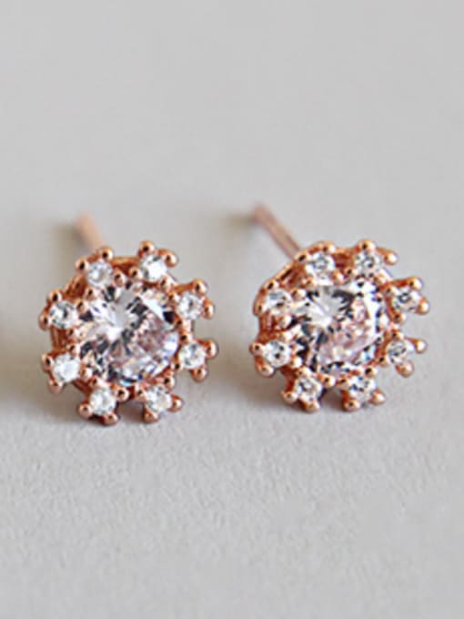 Rose Sterling Silver simple and versatile micro-inlaid zircon flower earrings