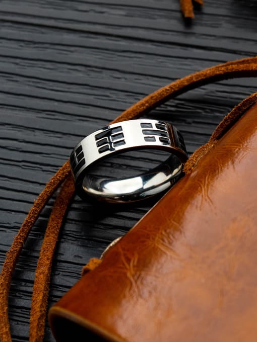 Open Sky Titanium With Antique Silver Plated Vintage Geometric Band Rings 2