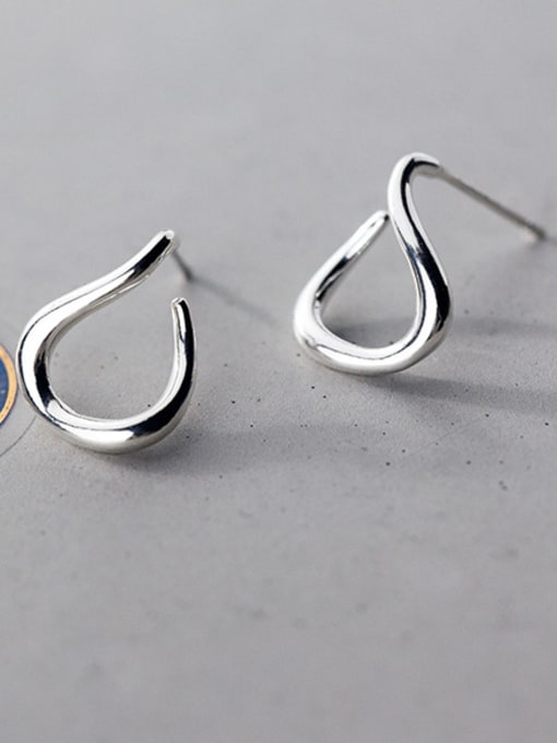 Rosh 925 Sterling Silver With Silver Plated Simplistic Geometric Stud Earrings 2