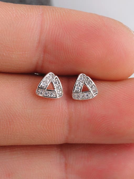 Qing Xing Fat Triangle CZ stud Earring, Fashion All-match Plating Nickel Free Thick Platinum Anti allergy 3