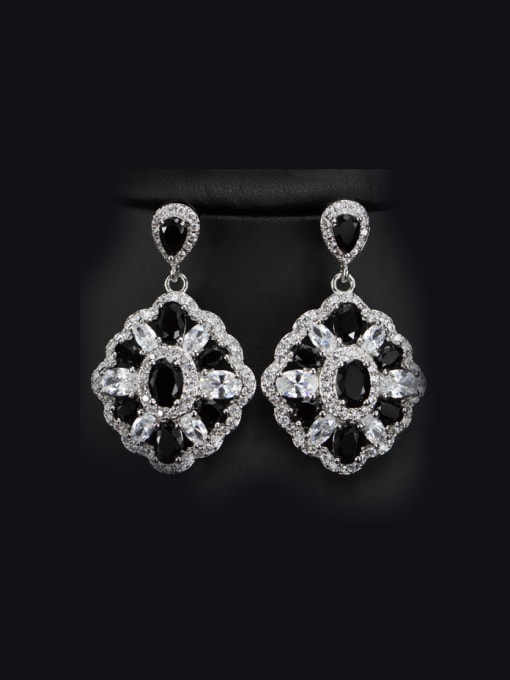 Black And White Fashion Flower Drop Chandelier earring