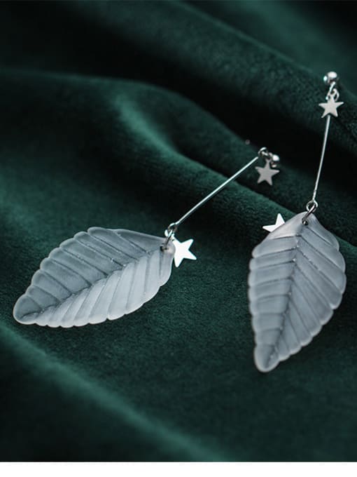 Rosh 925 Sterling Silver With Platinum Plated Trendy Leaf Drop Earrings 2