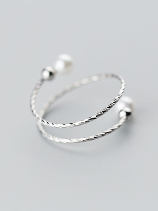 white Elegant Multi-layer Design Artificial Pearl Silver Ring