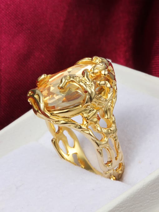 SANTIAGO Luxury 18K Gold Plated Geometric Champagne Zircon Ring 2