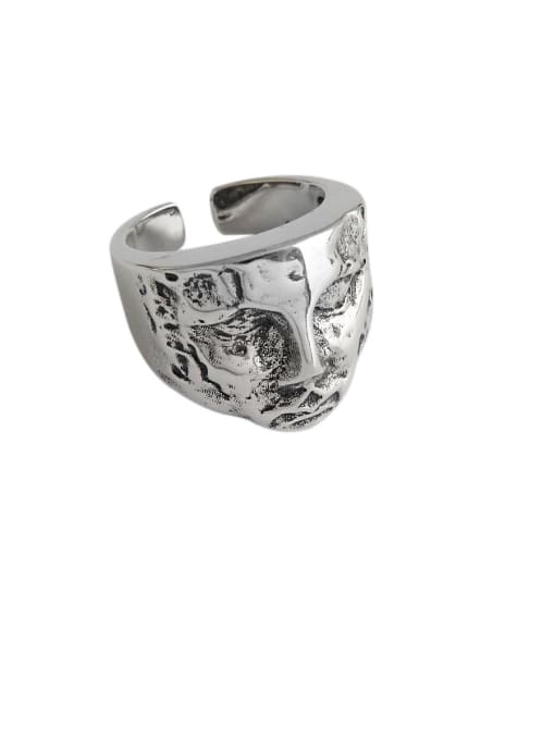DAKA 925 Sterling Silver With Platinum Plated Vintage  Abstract Face Free Size Rings