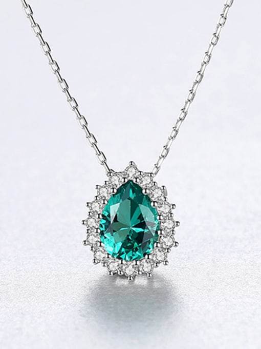 Green 925 Sterling Silver With Cubic Zirconia Luxury Water Drop Necklaces