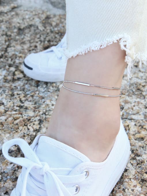 DAKA 925 Sterling Silver With Platinum Plated Trendy Charm Anklets 1