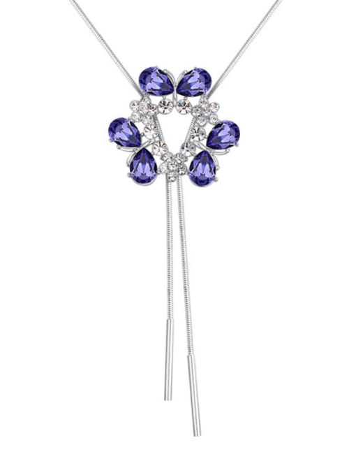 purple Fashion Flowery Pendant austrian Crystals Alloy Sweater Chain