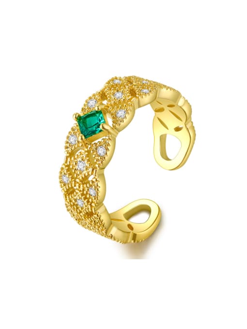 ALI New Golden Pattern Openwork Lace Emerald Free Size Ring 0