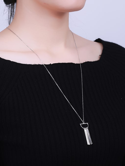 One Silver Tassel Sweater Necklace 4