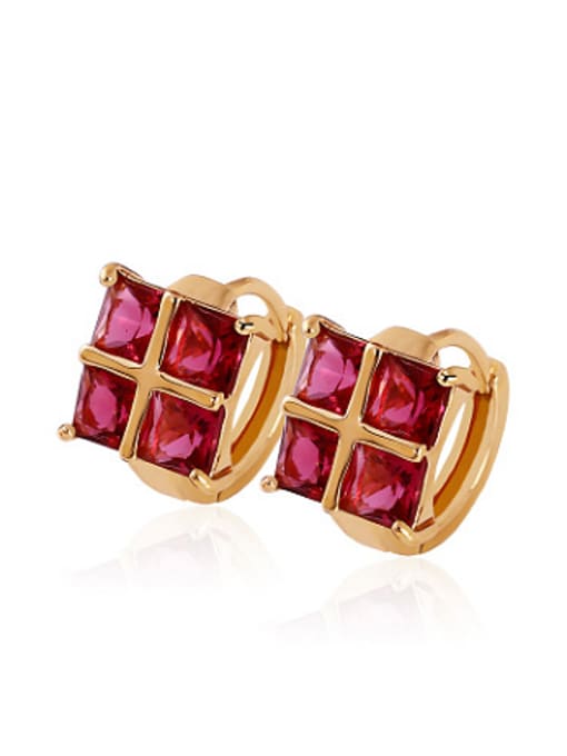 Red Copper Alloy Gold Plated Fashion Square Zircon clip on earring