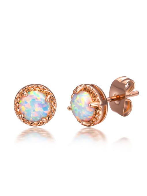 White Rose Gold Plated Treasure Flower Shaped Blue Stones Fashion Stud Earrings