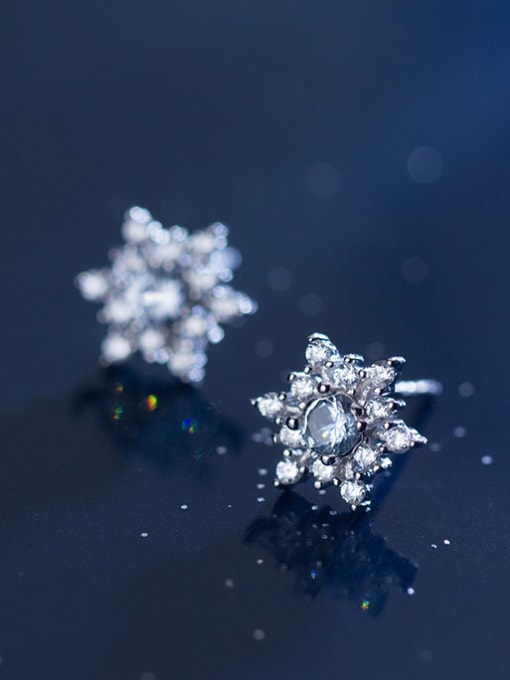 Rosh Shimmering Snowflake Shaped Rhinestones S925 Silver Stud Earrings 2