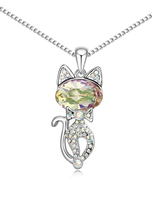 light green Fashion Cartoon Kitten austrian Crystals Pendant Alloy Necklace