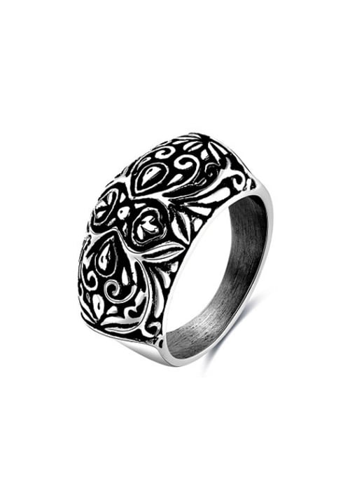 Ronaldo Personality Stainless Steel Flower Pattern Painting Ring 0