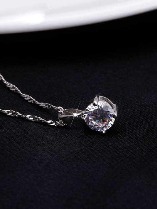 OUXI Simple Zircon Women Silver Necklace 1