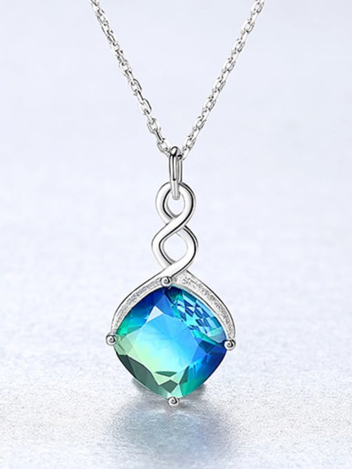 Blue -20H12 925 Sterling Silver With Platinum Plated Simplistic Geometric Necklaces