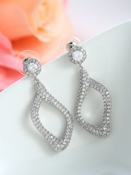 Wei Jia Fashion White Zirconias Geometrical Copper Drop Earrings 1