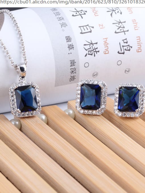 Qing Xing Europe and the United States 925 Sterling Silver rectangular zircon jewelry set 1