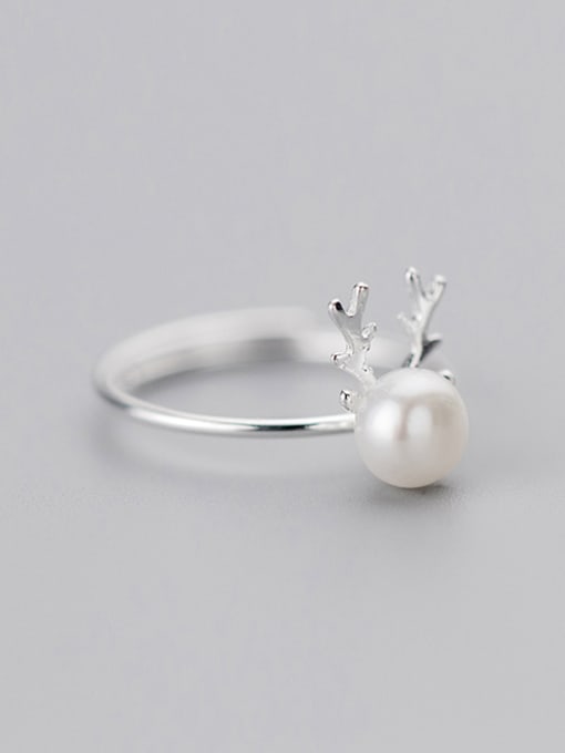 Rosh All-match Adjustable Antlers Shaped Artificial Pearl Ring 0
