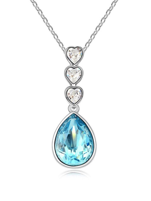 blue Simple Water Drop Heart austrian Crystals Alloy Necklace
