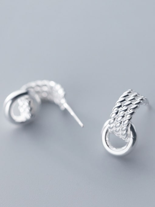 Rosh 925 Sterling Silver With Silver Plated Personality Circle Weaving Stud Earrings