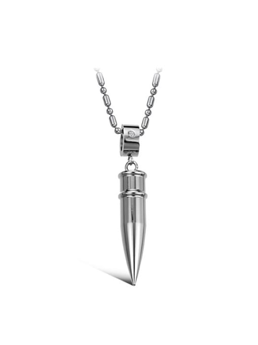 White Personalized Bullet Pendant Rhinestones Titanium Necklace