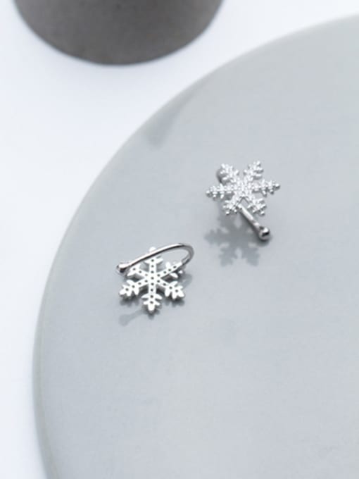 Rosh 925 Sterling Silver With Platinum Plated Simplistic   Snowflake  Clip On Earrings 2