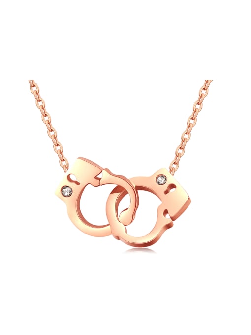 Rose Gold Personalized Little Handcuffs Titanium Necklace